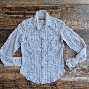 Vintage ANNA HULING Made In USA Embroidered Pearl Snap Western Shirt Blue Sz.S